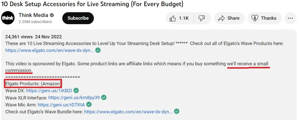 Amazon affiliate marketing on Youtube